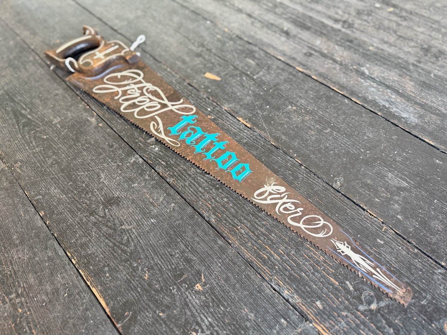 Hand Painted Vintage Saw | Free Tattoo Fixer - Original Renegade