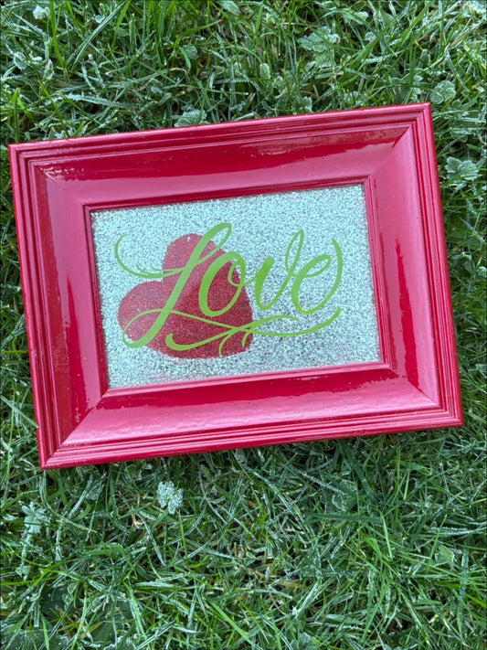 Love Reverse Glass Painting | Glitter Heart Love Decor