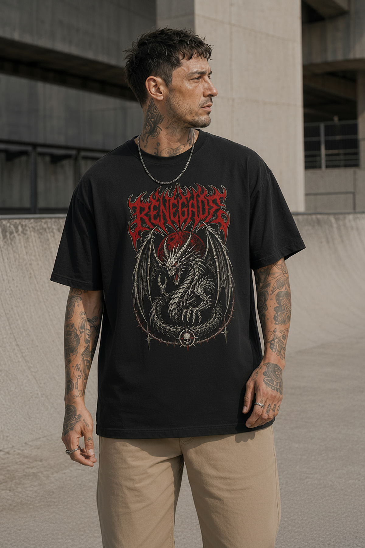 Renegade Dragon black graphic tee front print detail photo - Original Renegade