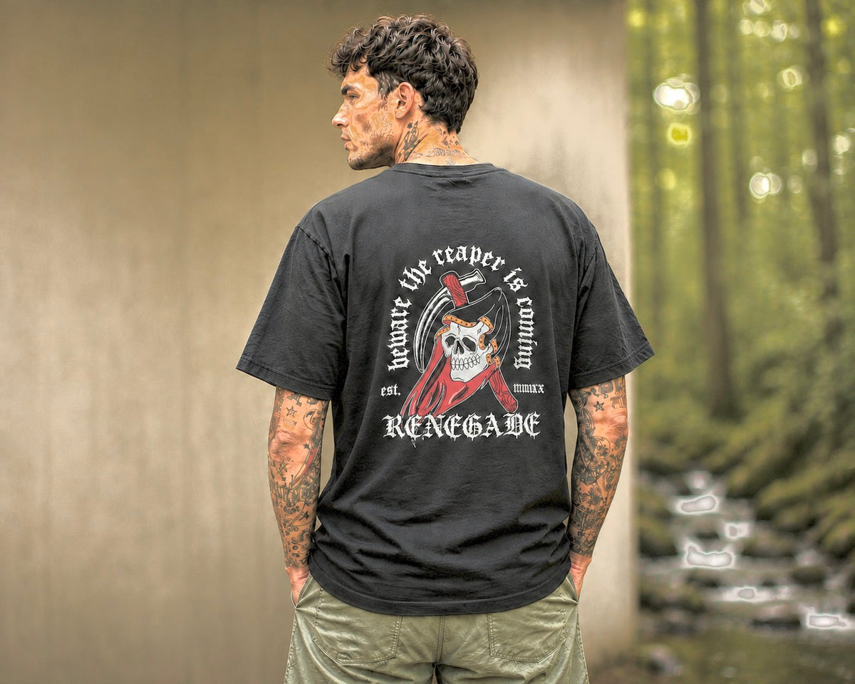 Original Renegade graphic tees illustrating garment weight and construction