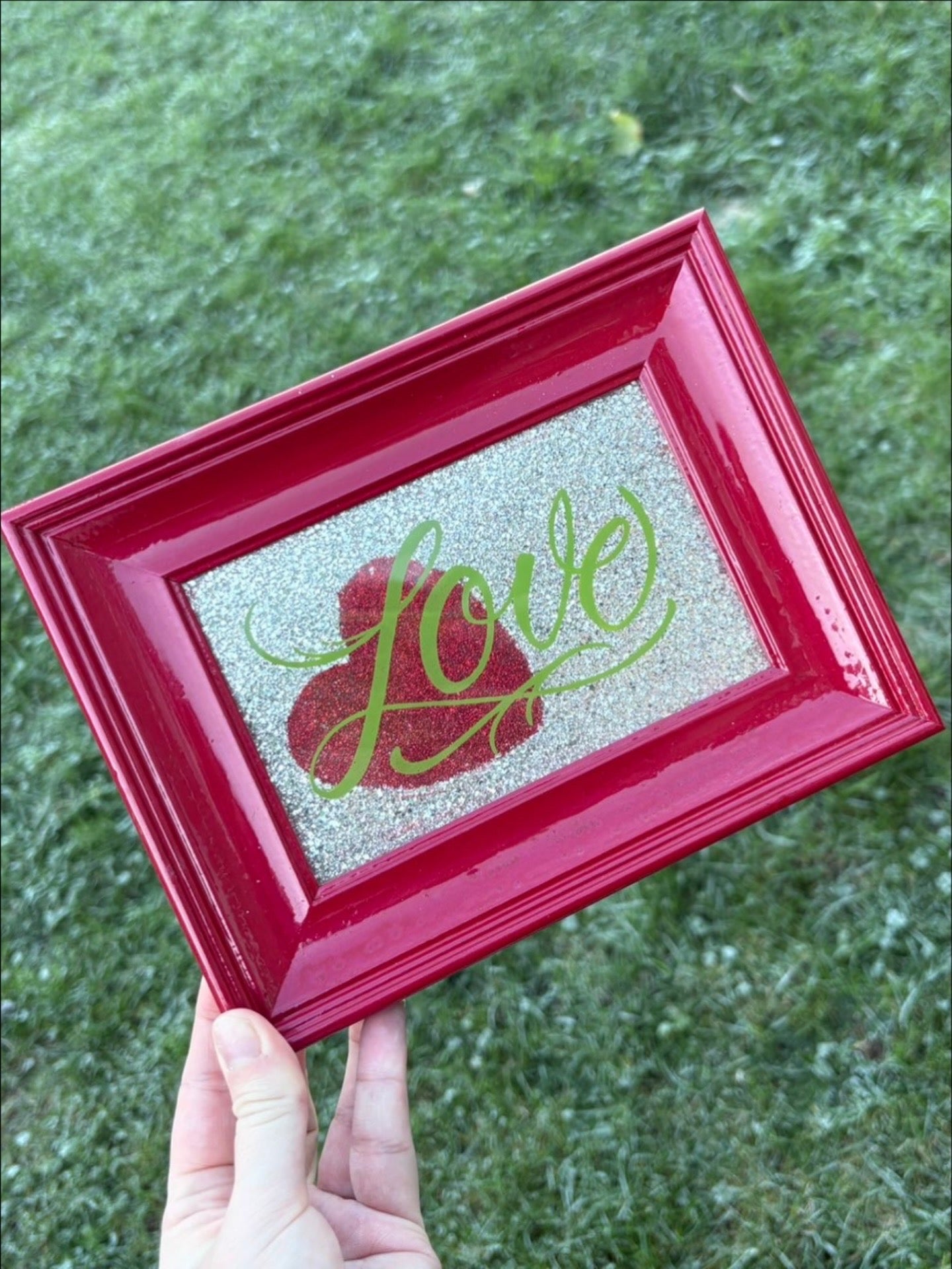 Love Reverse Glass Painting | Glitter Heart Love Decor