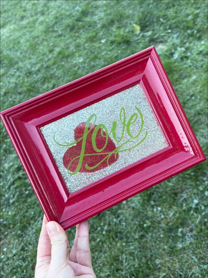 Love Reverse Glass Painting | Glitter Heart Love Decor