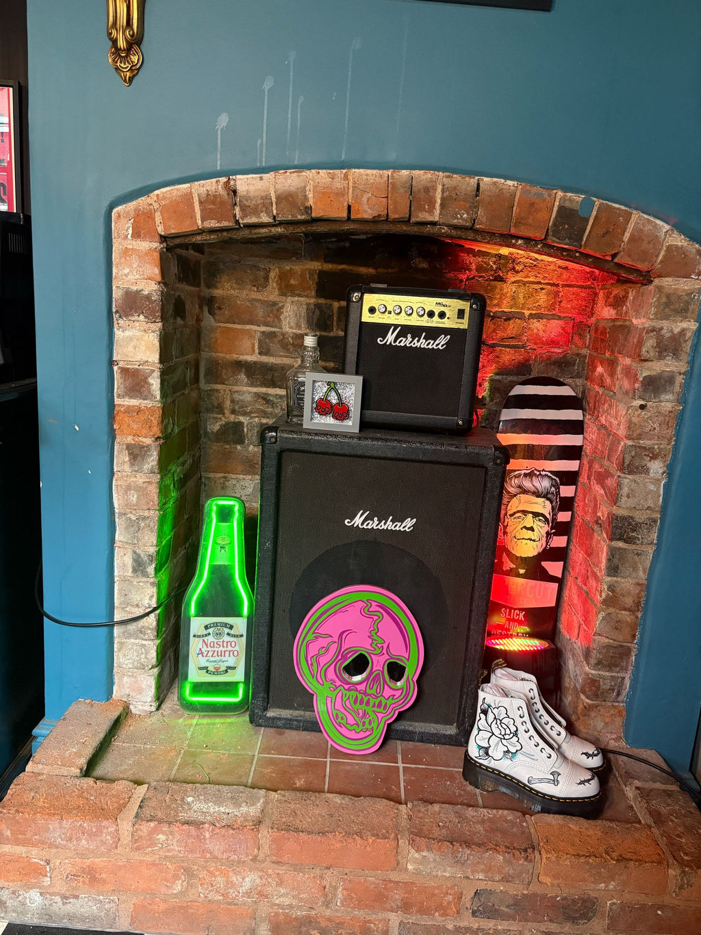 Hand Painted Old School Neon Skull Hanger