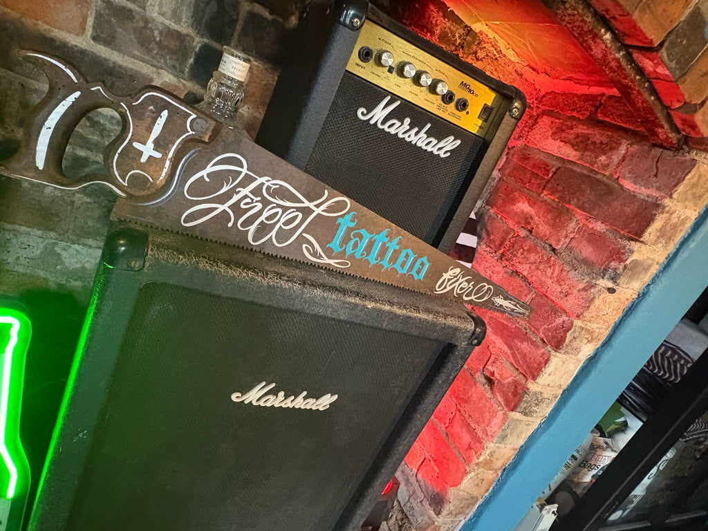 Free Tattoo Fixer | Hand Painted Vintage Saw