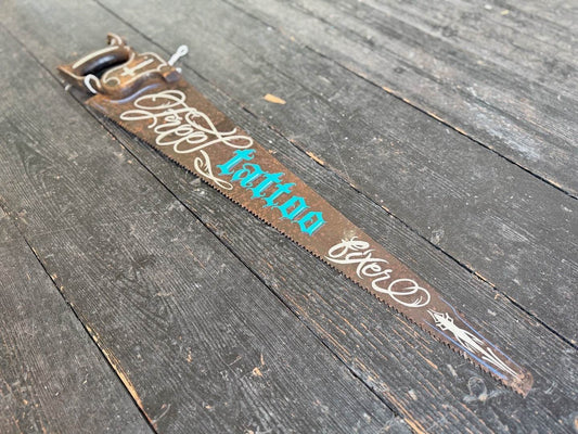 Hand Painted Vintage Saw | Free Tattoo Fixer - Original Renegade