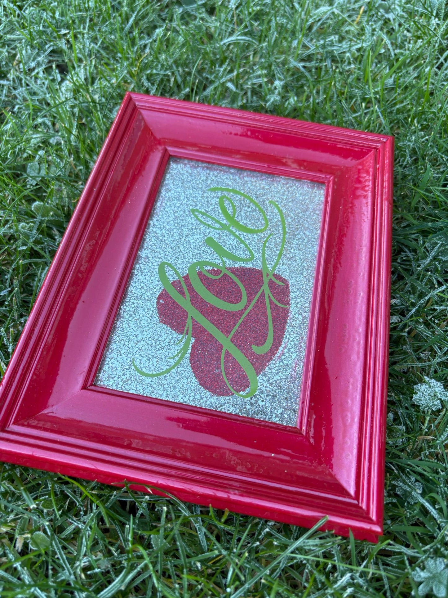 Love Reverse Glass Painting | Glitter Heart Love Decor