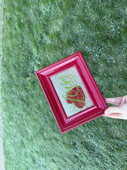 Love Reverse Glass Painting | Glitter Heart Love Decor