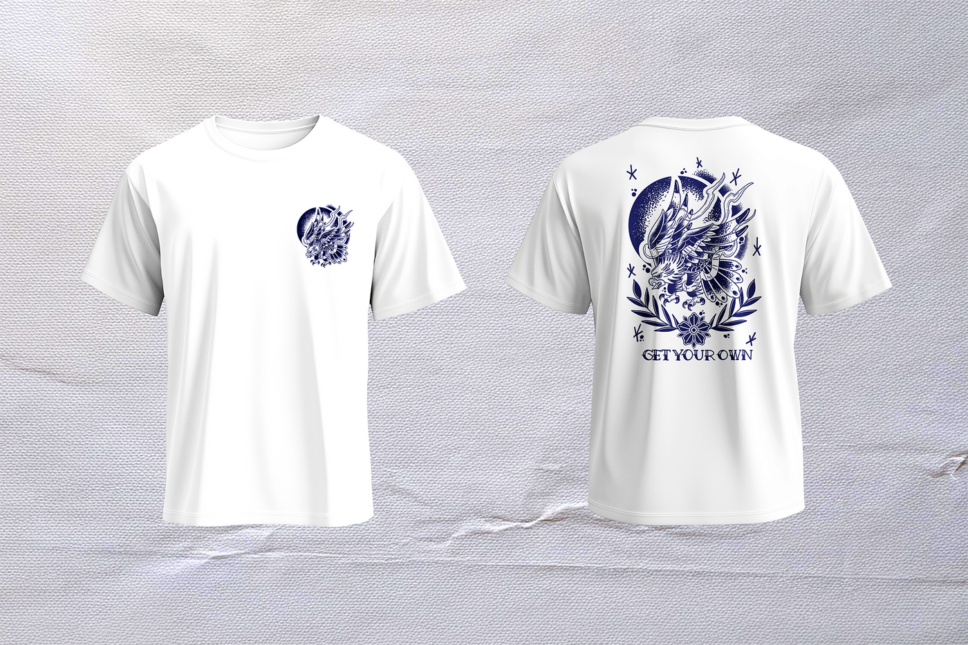 Old School Eagle heavyweight white graphic T-shirt with traditional tattoo front and back prints
