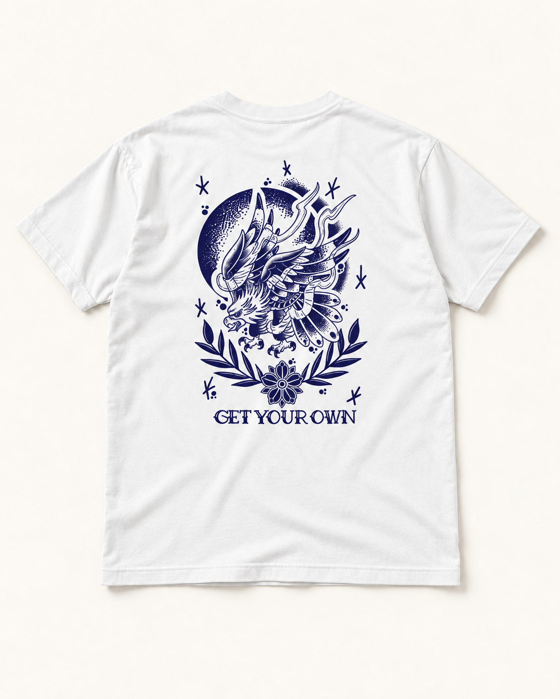 White Old School Eagle Graphic Tee with black eagle print.