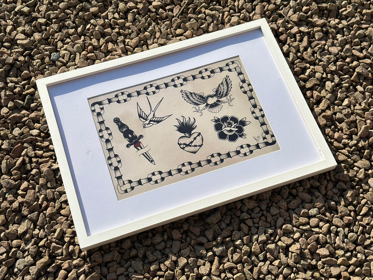 Traditional tattoo flash sheet print — motif close-up, Original Renegade