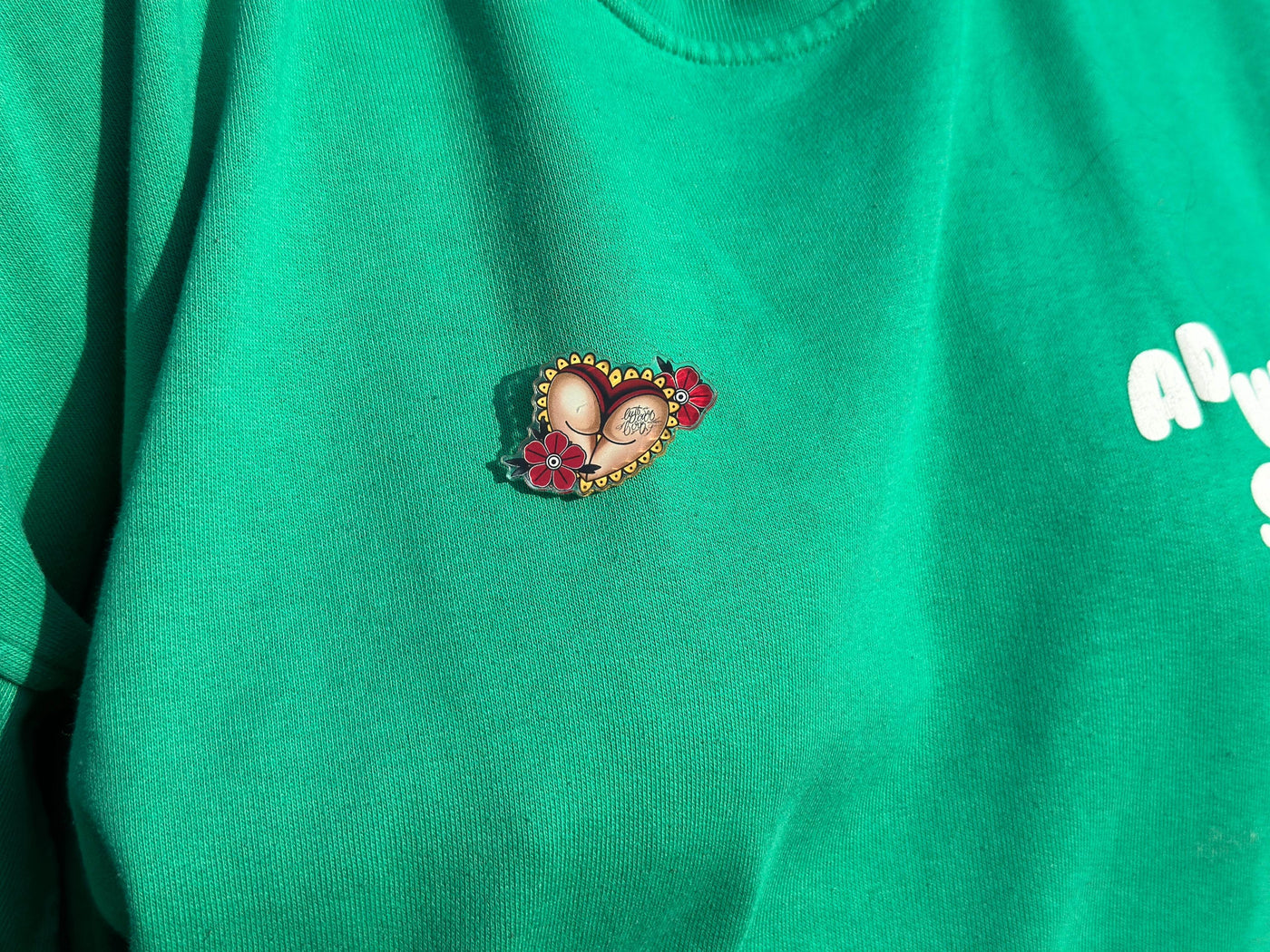 Heart Butt tattoo-inspired pin badge with original hand-drawn artwork
