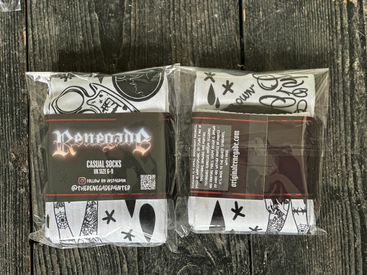 Tattoo flash socks — alternate view, Original Renegade