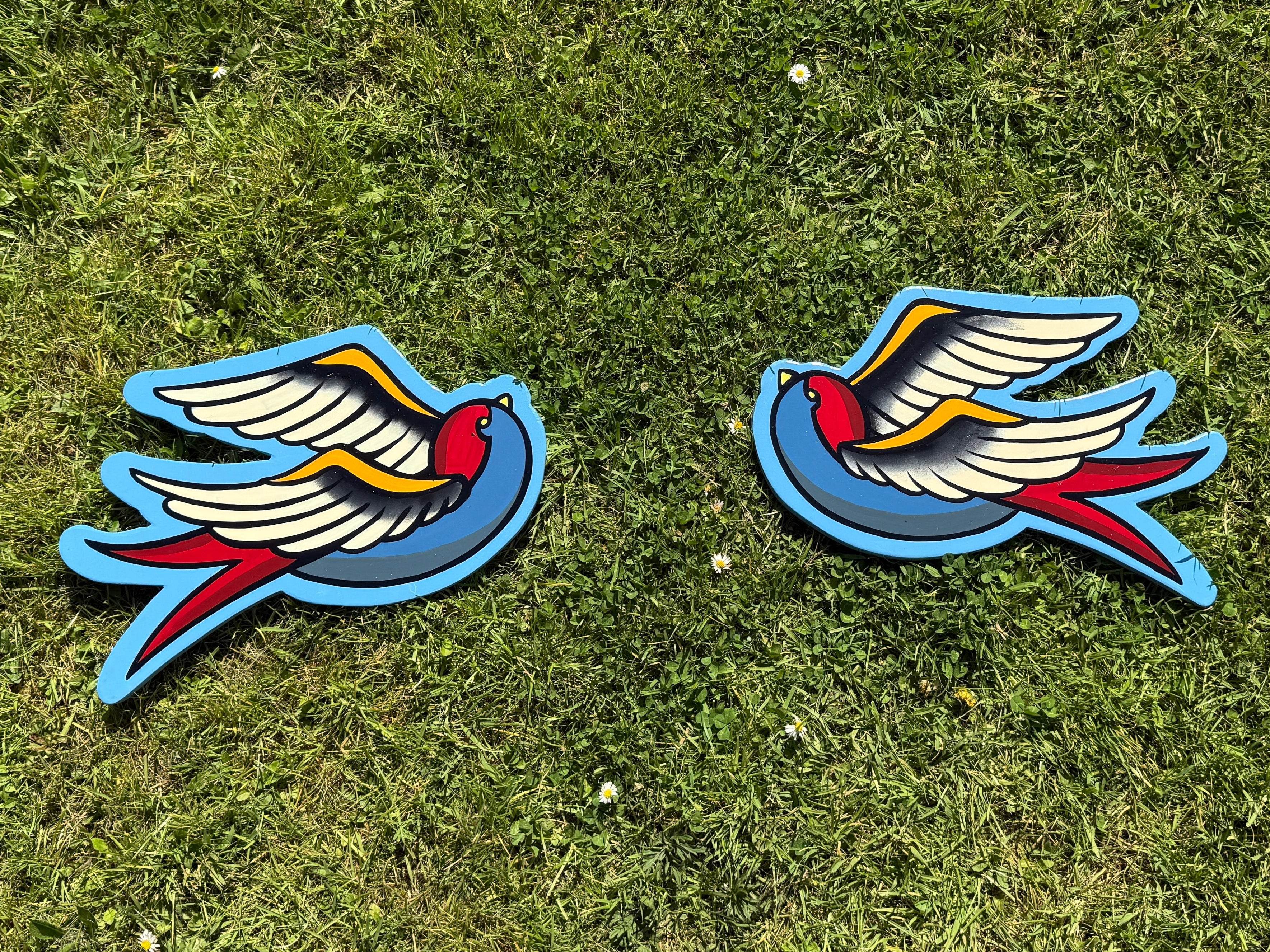 Pair of Hand Painted Traditional Swallow Wall Hanger - Original Renegade