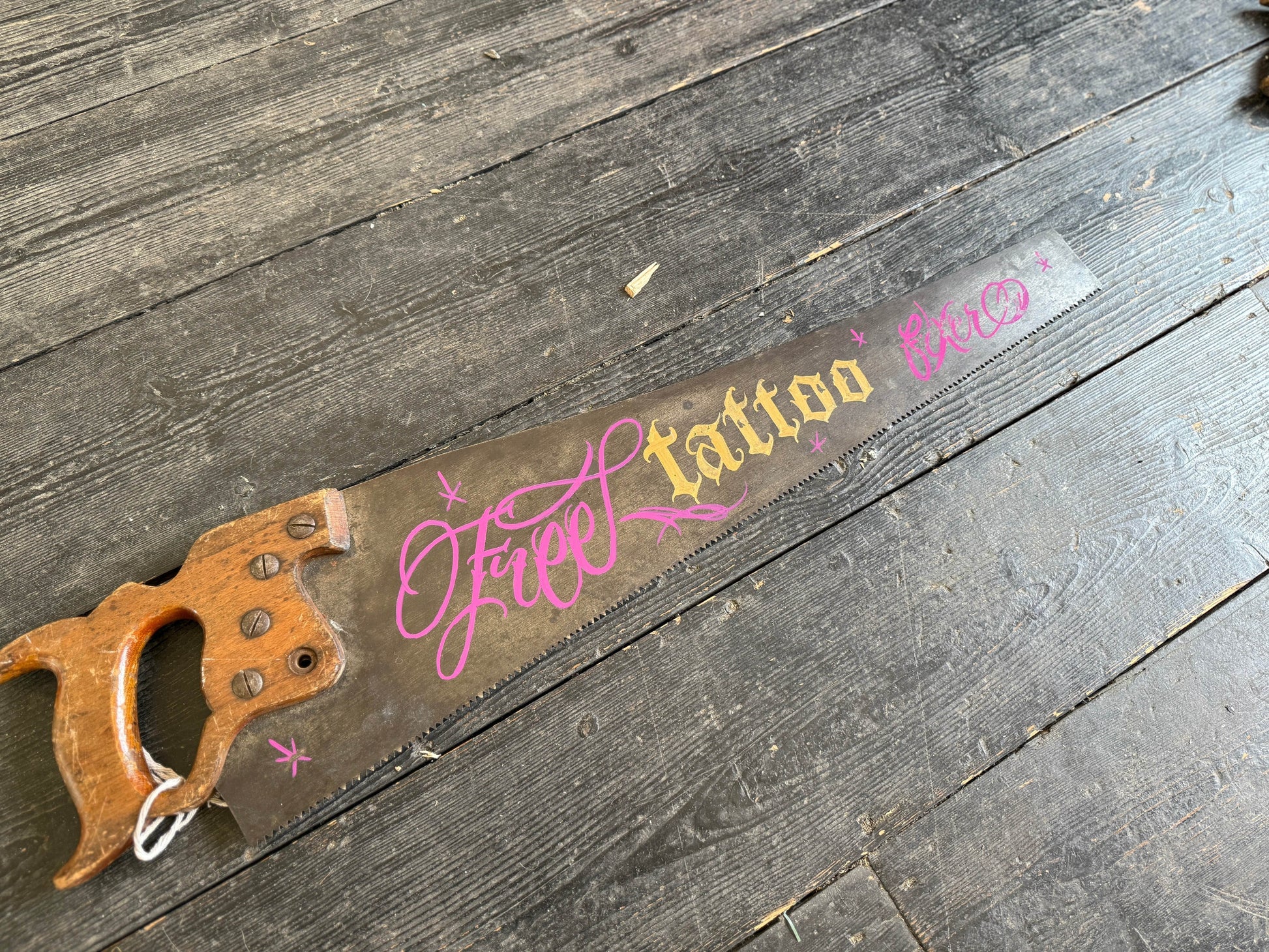Hand Painted Vintage Saw | Free Tattoo Fixer - Original Renegade