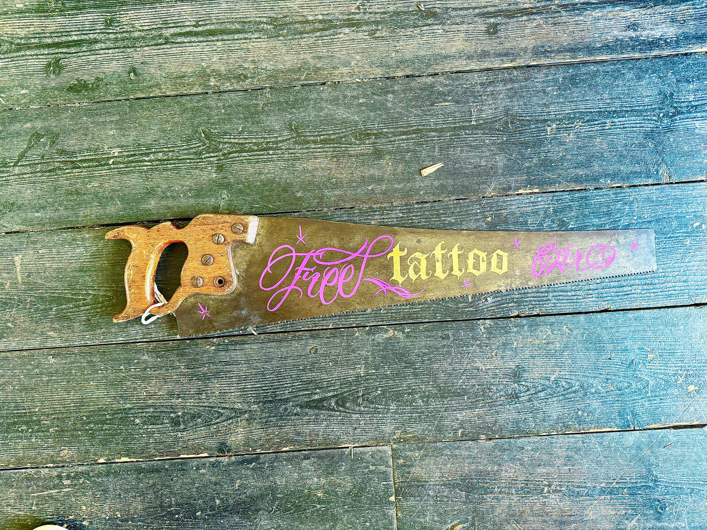 Hand Painted Vintage Saw | Free Tattoo Fixer - Original Renegade