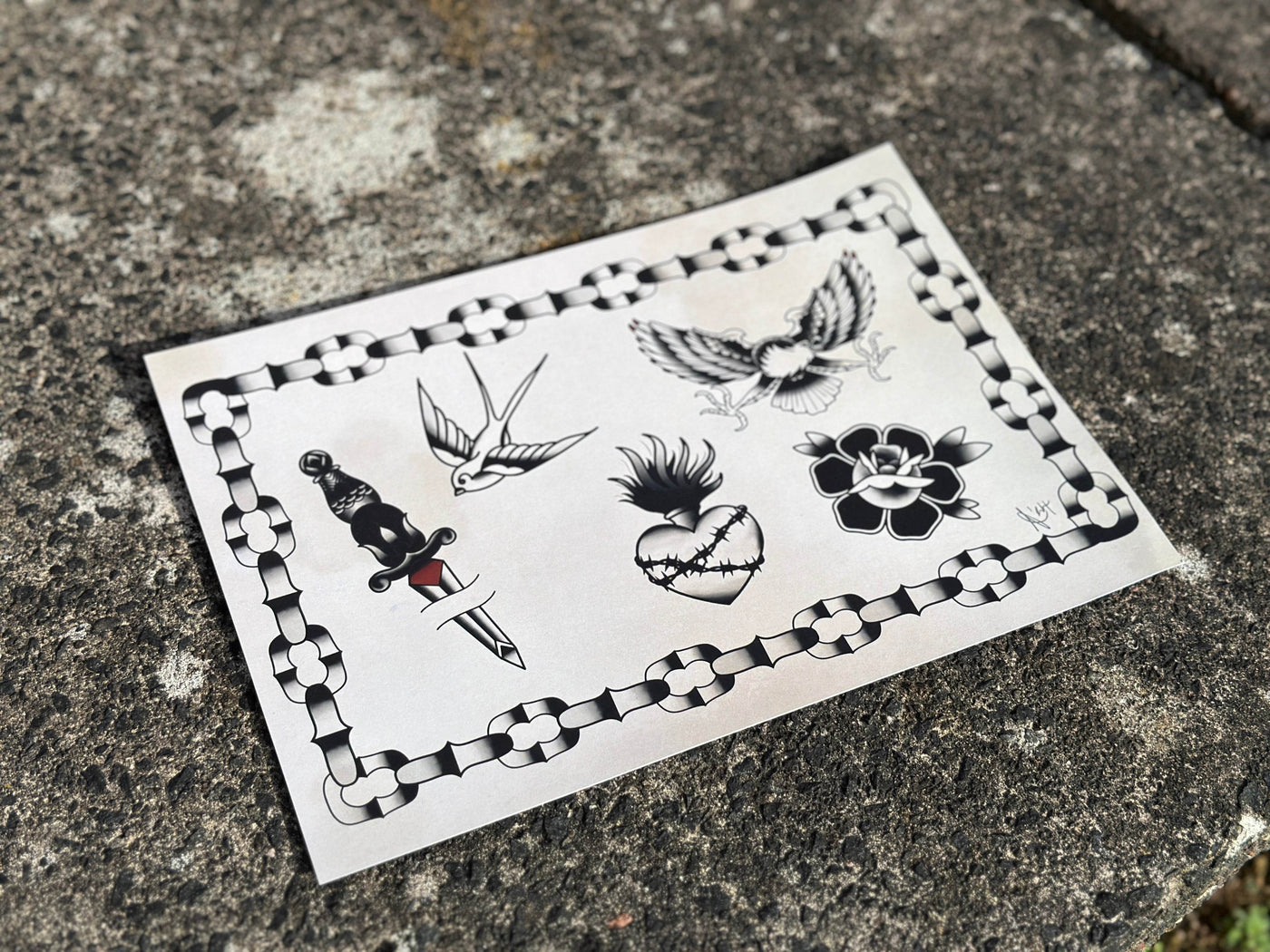 Traditional tattoo flash sheet print - Original Renegade