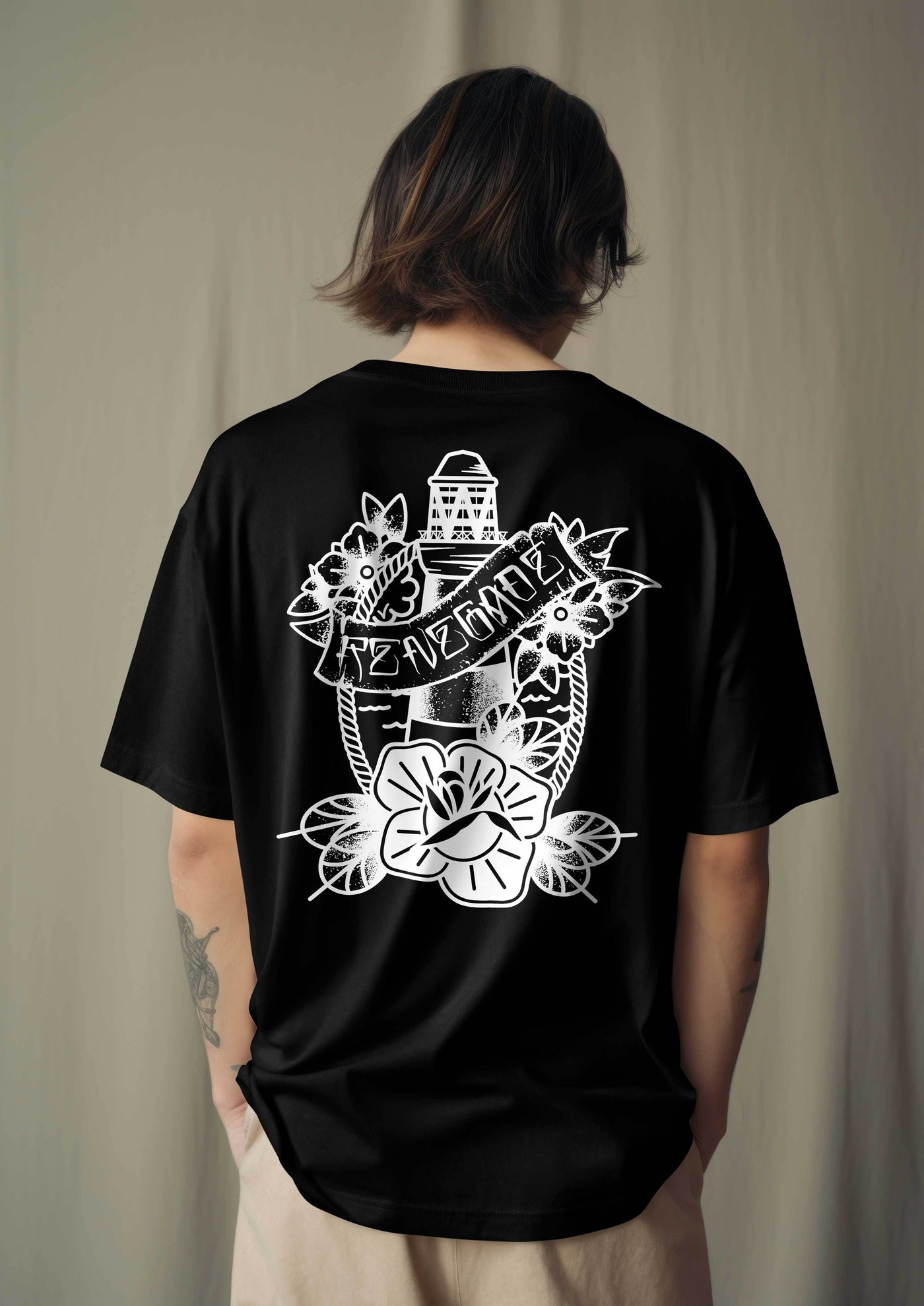 Lighthouse graphic tee male model fit photo - Original Renegade
