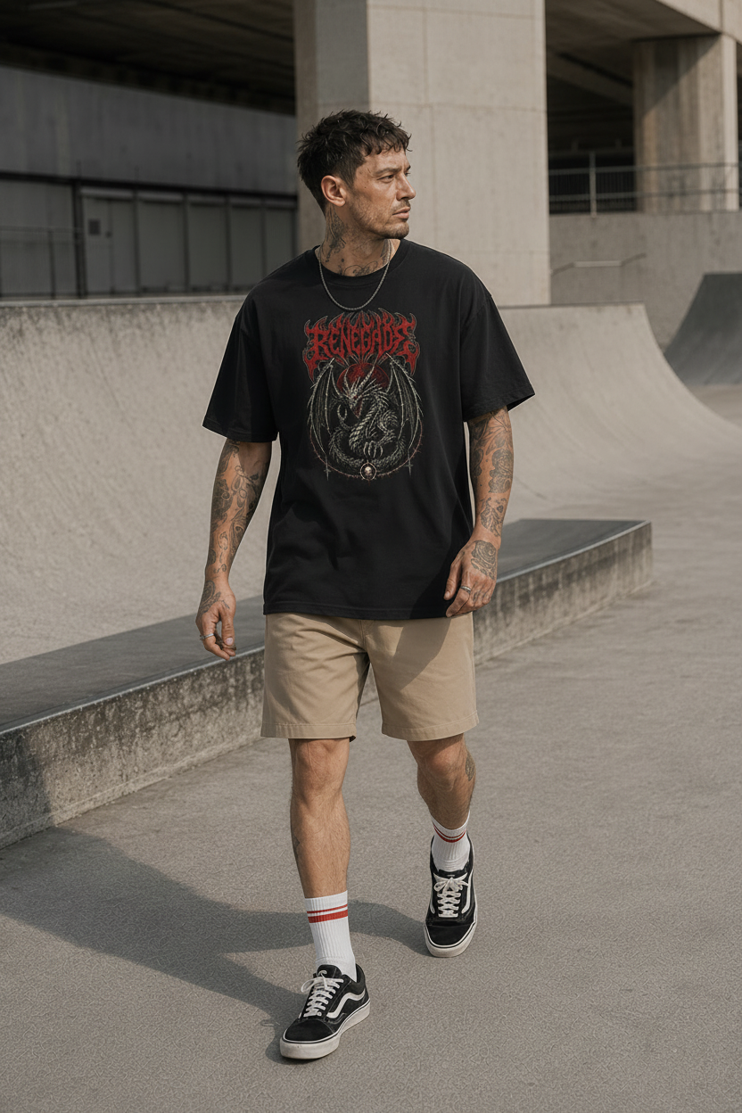 Renegade Dragon black graphic tee front lifestyle product photo - Original Renegade