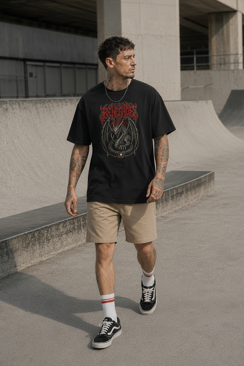 Renegade Dragon black graphic tee front lifestyle product photo - Original Renegade