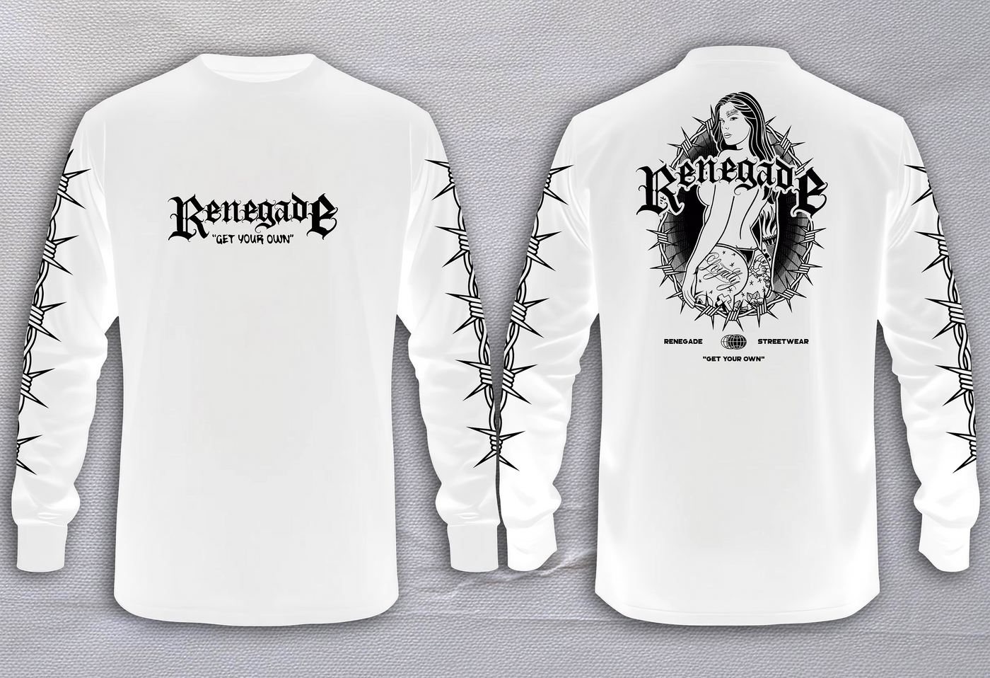 Trouble long sleeve graphic tee white colourway - Original Renegade