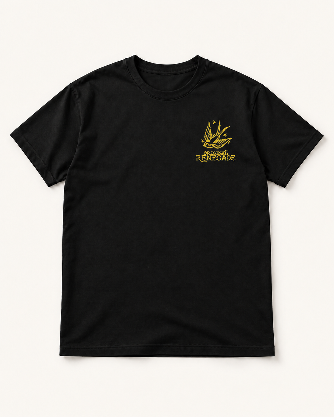Original Renegade Swallow tee - black with mustard left chest print