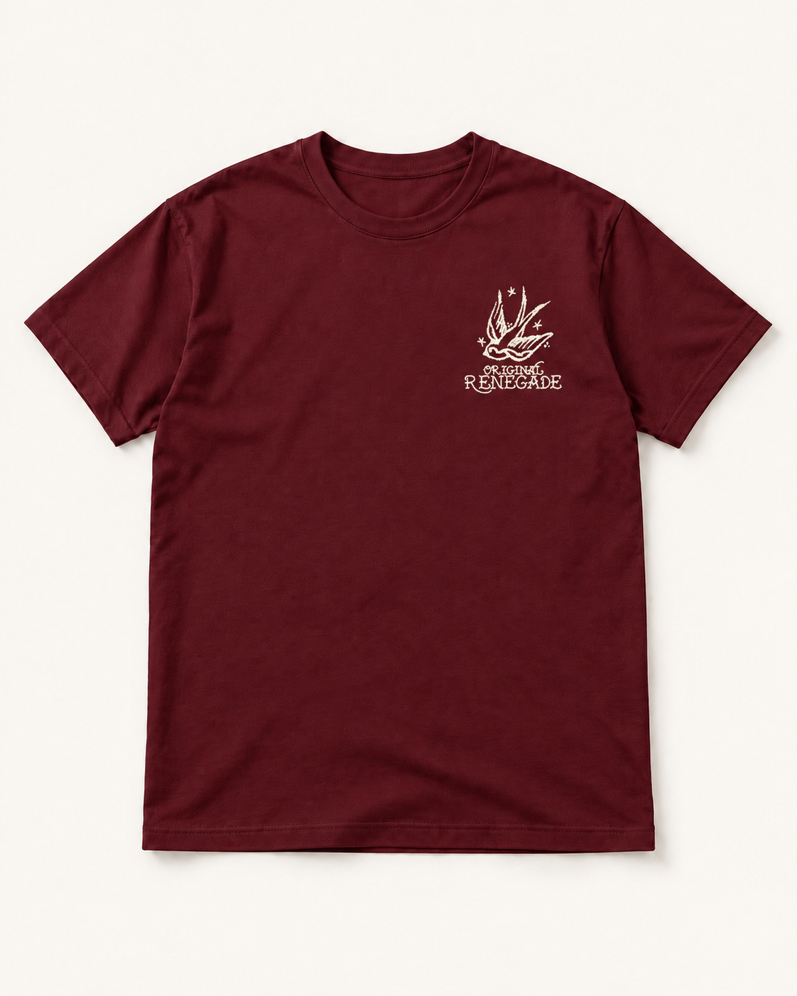 Original Renegade Swallow tee - maroon with off-white left chest print