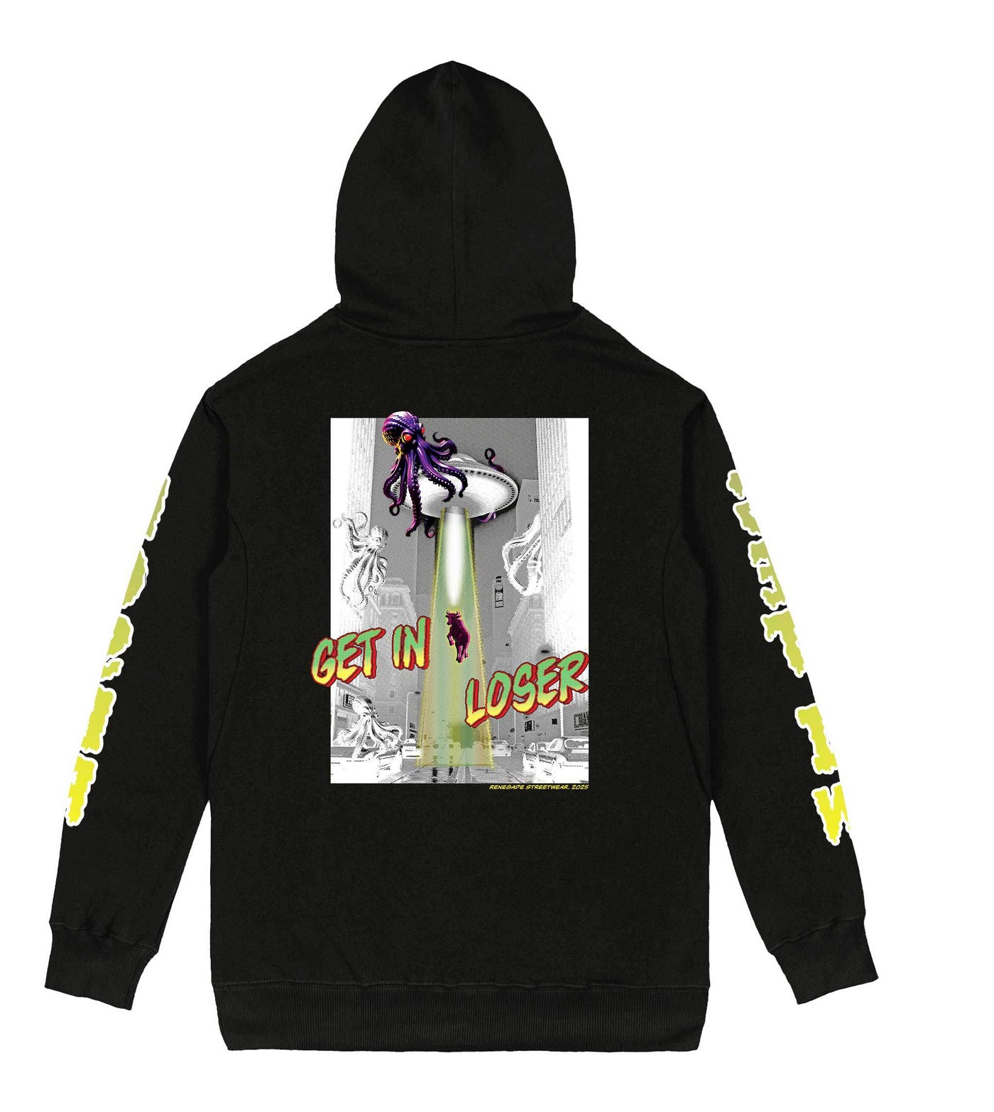 Get In Loser heavy hoodie — back print, Original Renegade