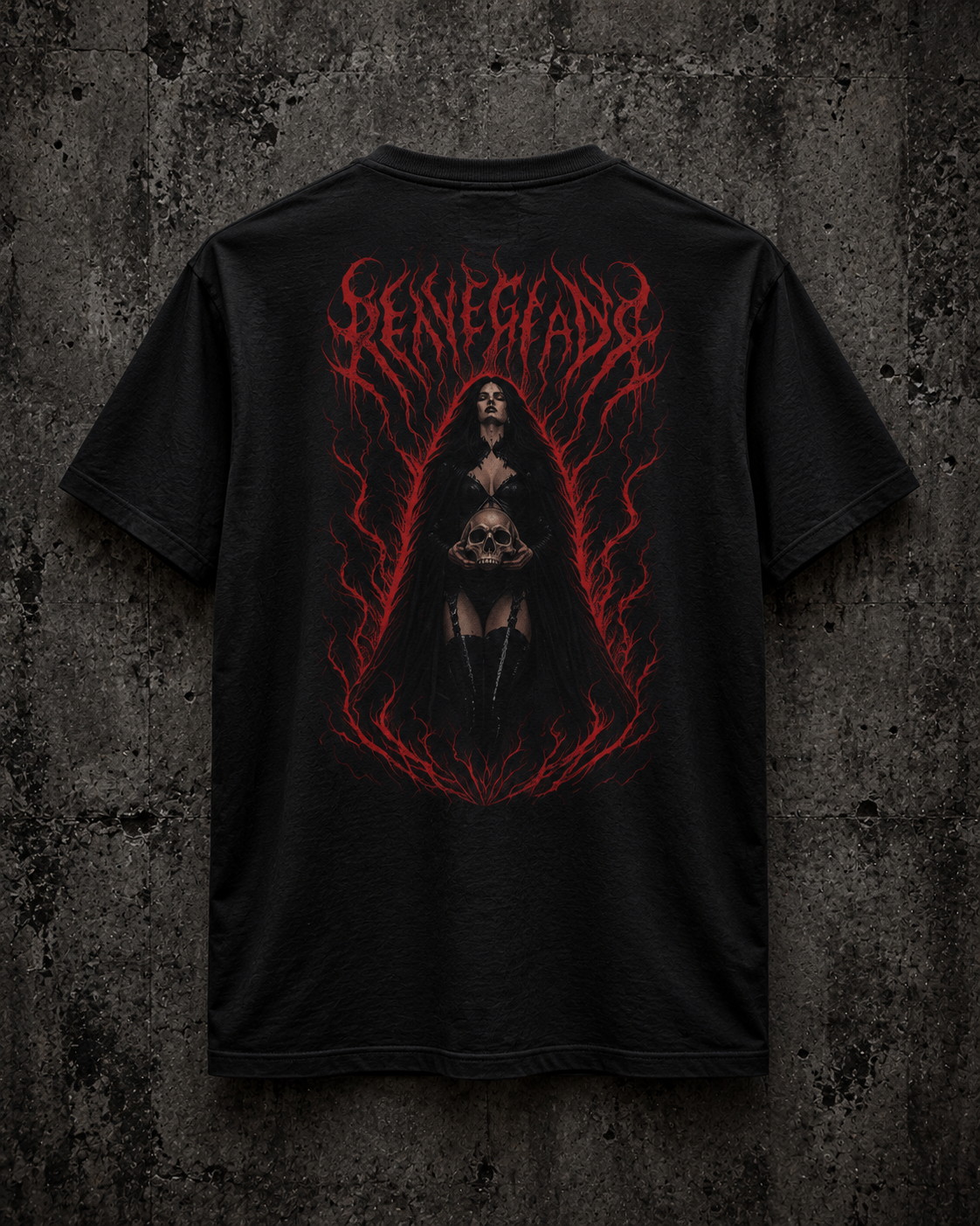 Original Renegade Blood Rite gothcore black graphic T-shirt product-only back view showing the large red gothic back print