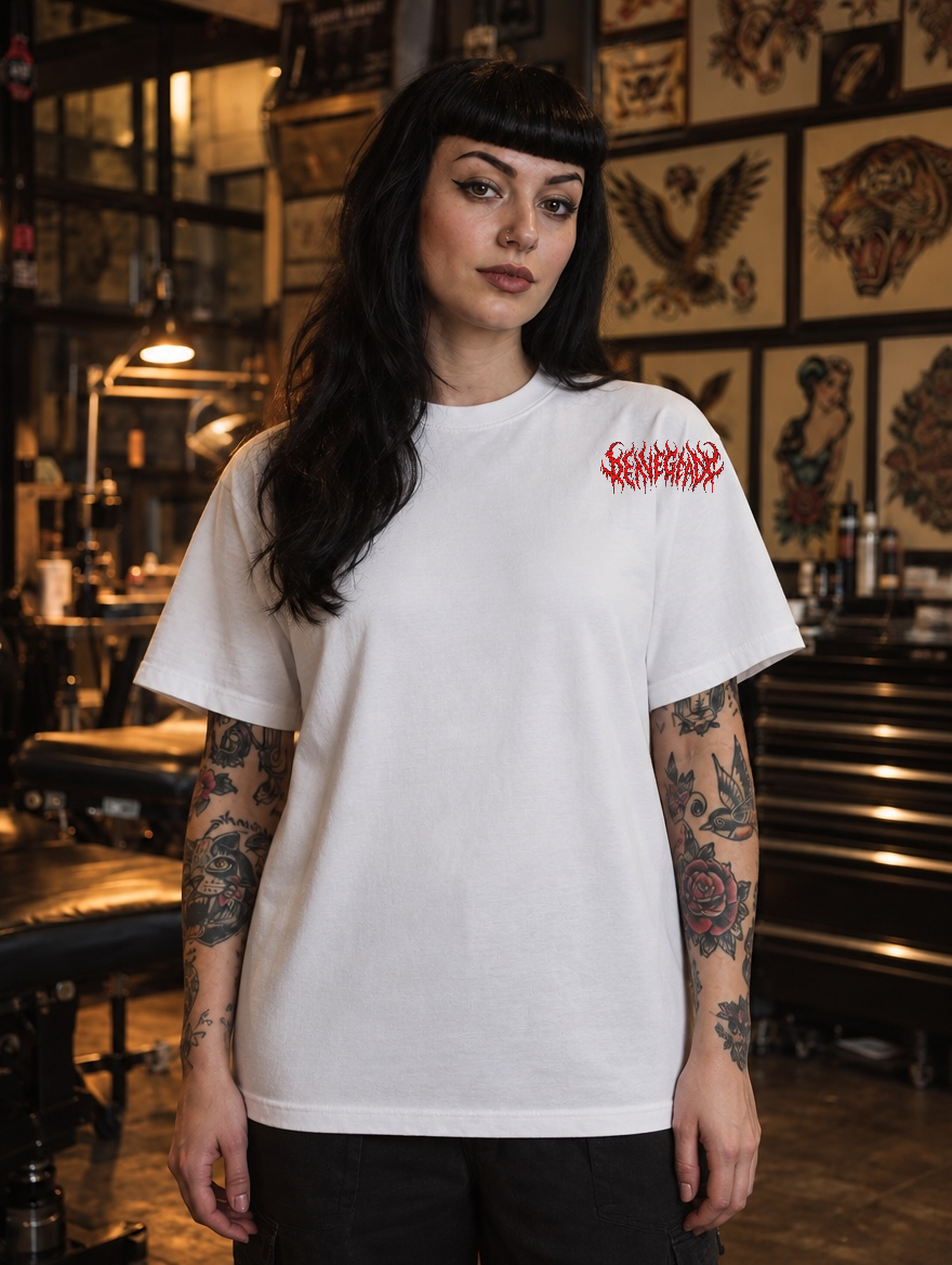 Blood Rite Gothcore Graphic Tee in white — approved female model front view