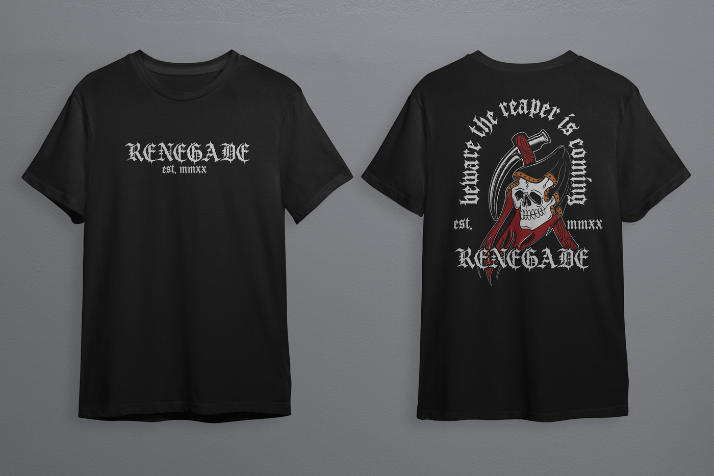 The Reaper heavyweight black graphic T-shirt with traditional tattoo-flash front and back prints