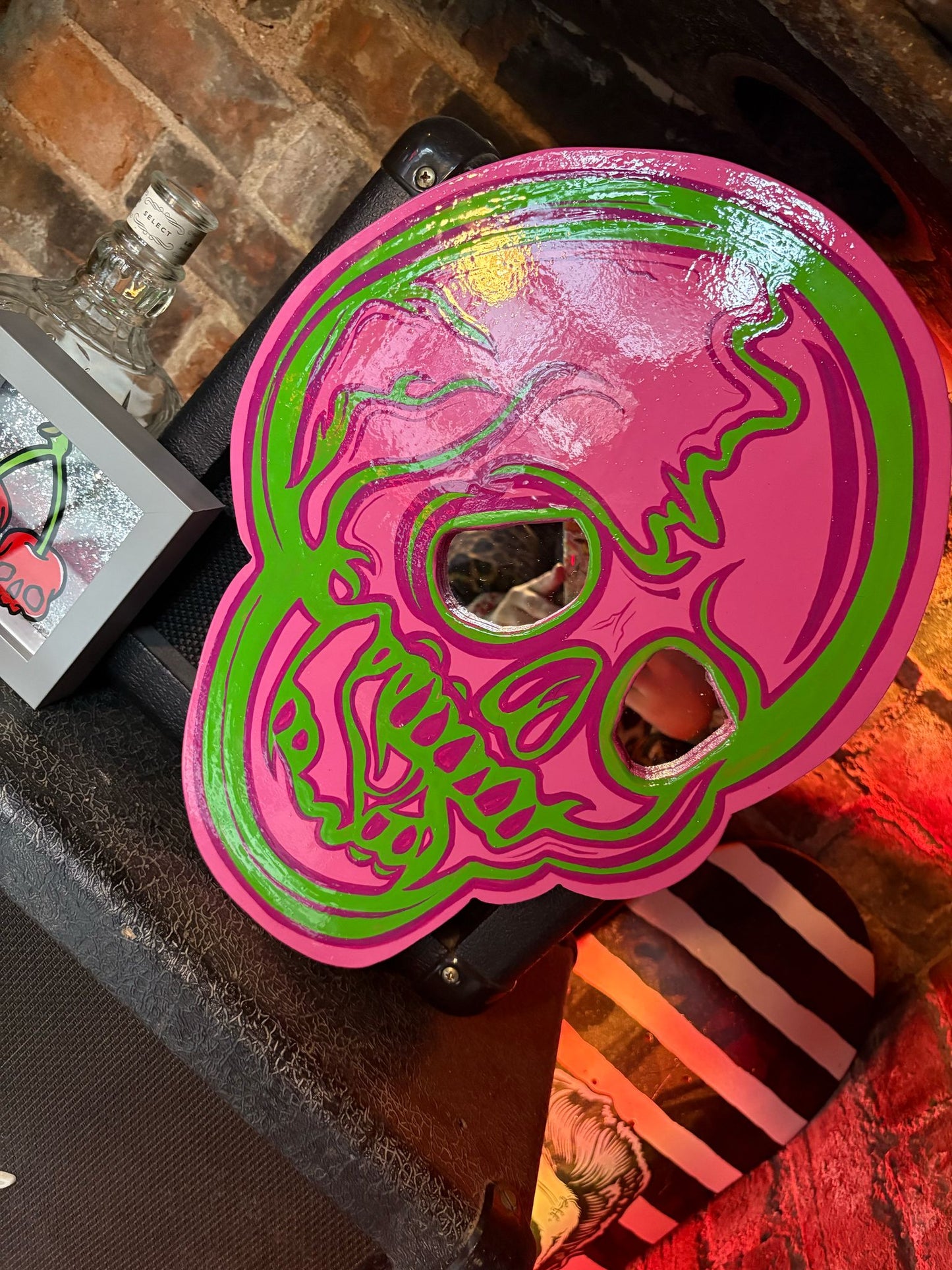 Hand Painted Old School Neon Skull Hanger