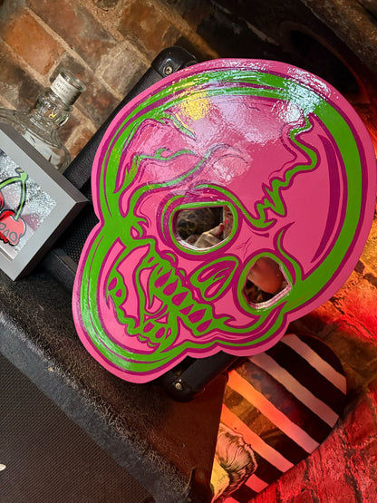 Hand Painted Old School Neon Skull Hanger
