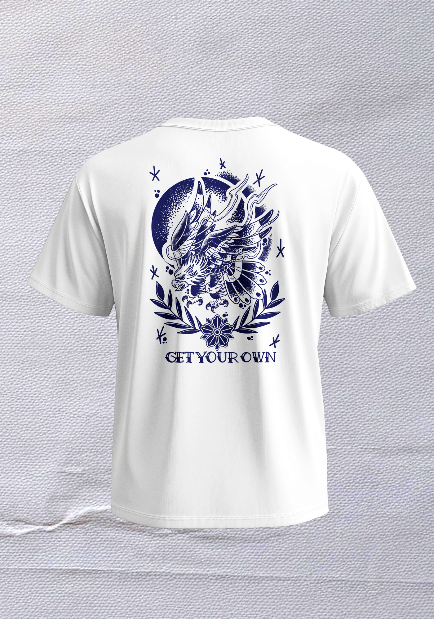 Old School Eagle graphic tee back print on white T-shirt - Original Renegade