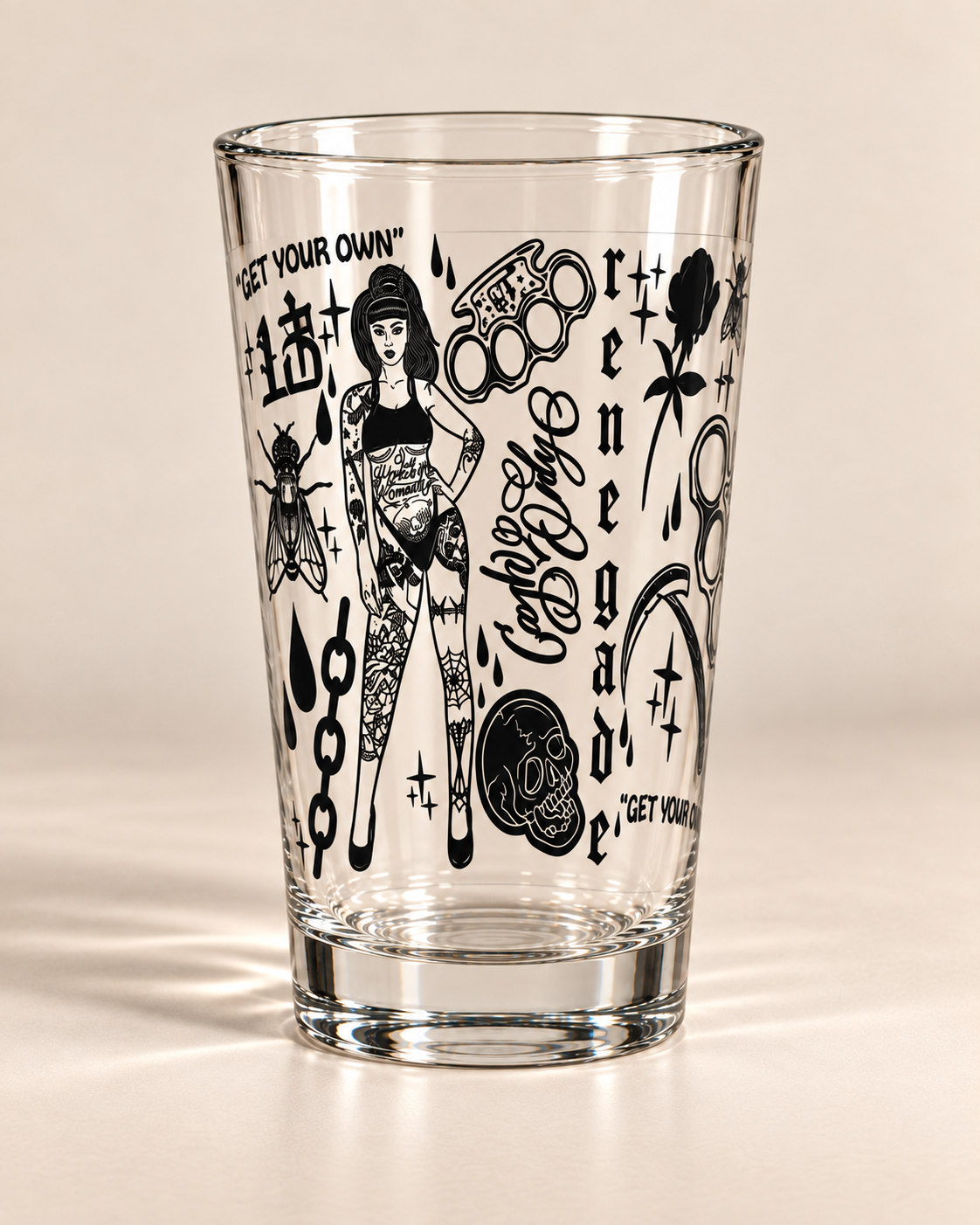 F**ck Luck pint glass — studio product view, Original Renegade