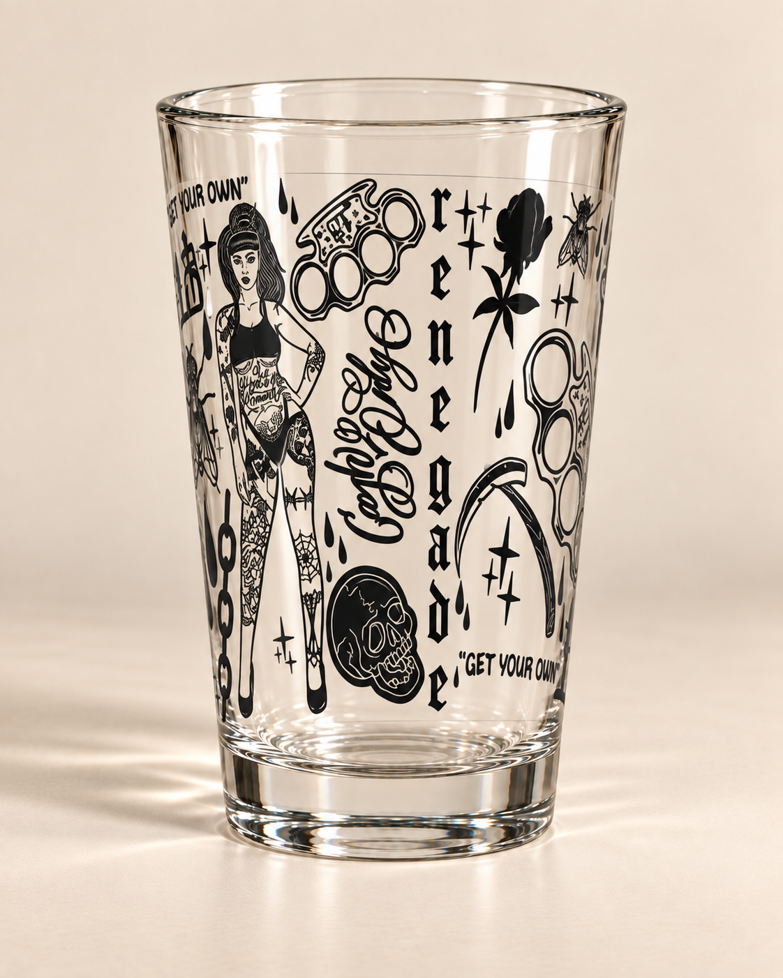F**ck Luck pint glass — front wrap view, Original Renegade