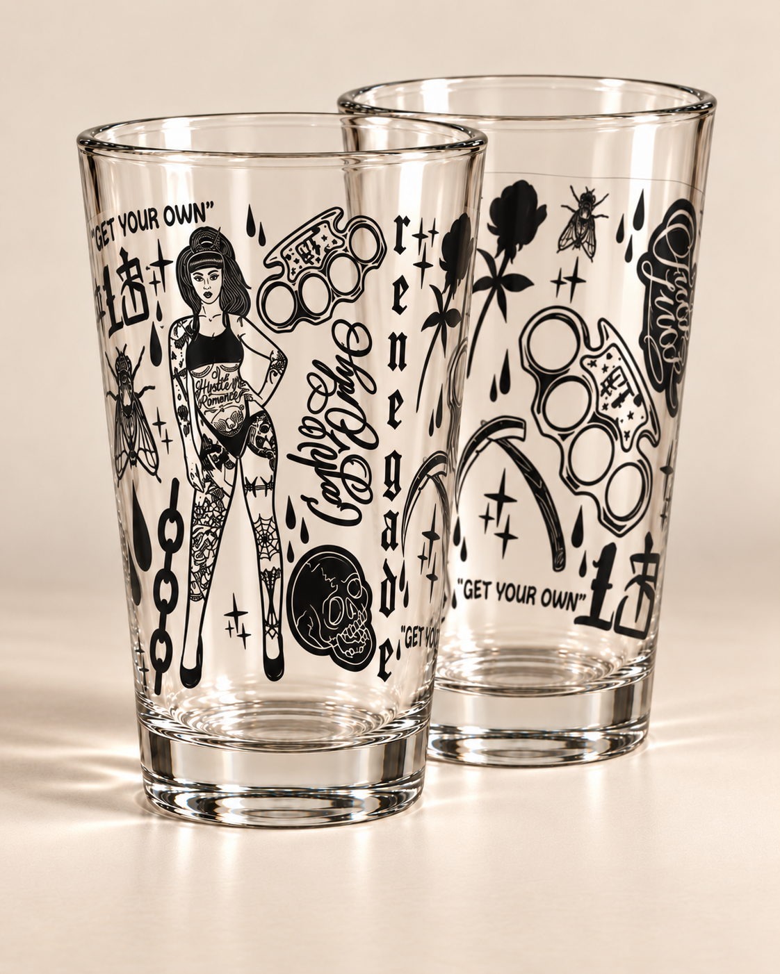 F**ck Luck pint glass — two glass product view, Original Renegade