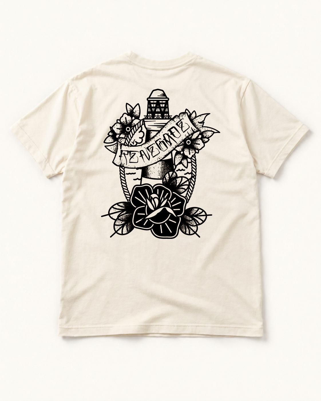 Vintage off-white Lighthouse Graphic Tee showing the lighthouse tattoo-style artwork.