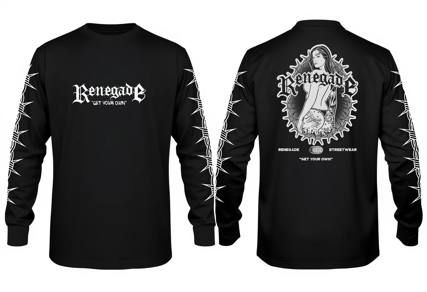 Trouble unisex long-sleeve graphic T-shirt with high-contrast front and back artwork