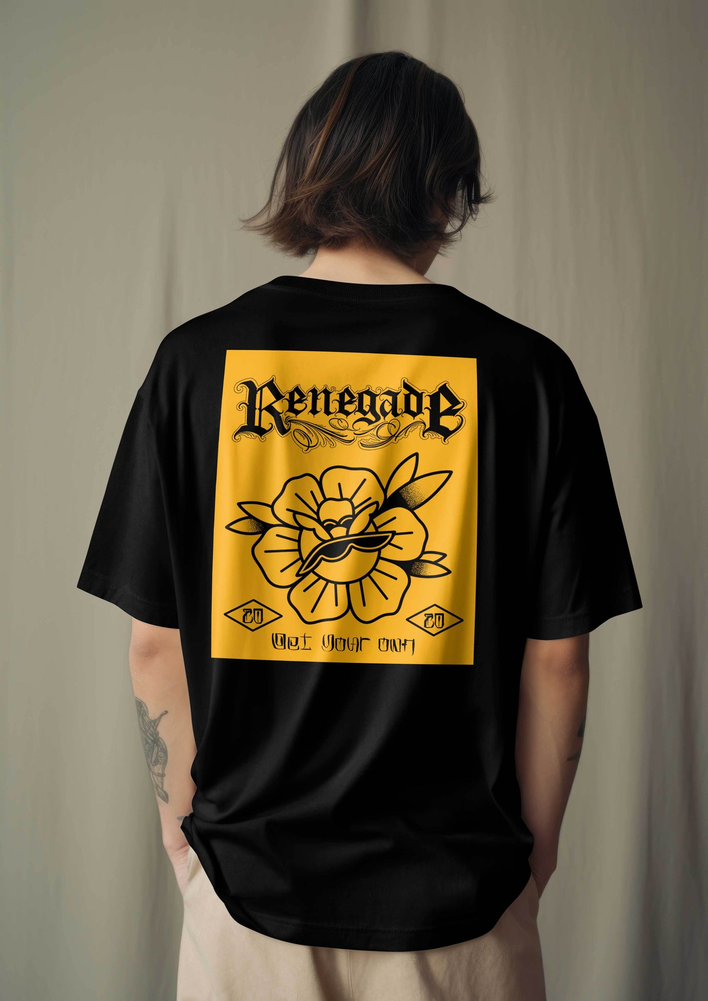 Classic Rose graphic tee — male model fit photo, Original Renegade