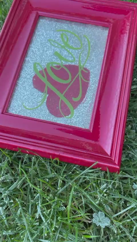 Love Reverse Glass Painting | Glitter Heart Love Decor