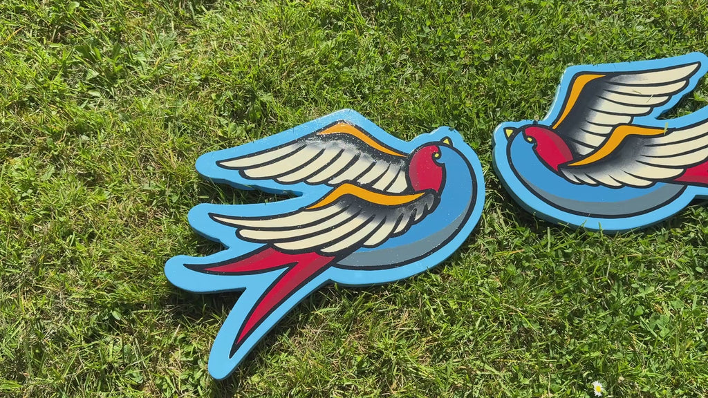 Pair of Hand Painted Traditional Swallow Wall Hanger