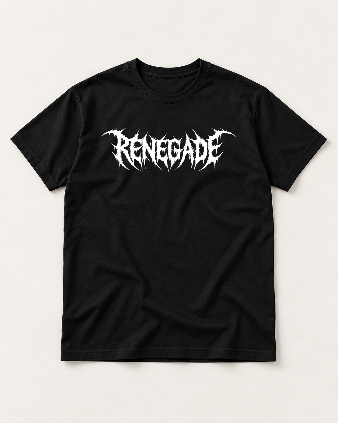 Renegade Deathcore Logo Tee black flat lay front view on cream background