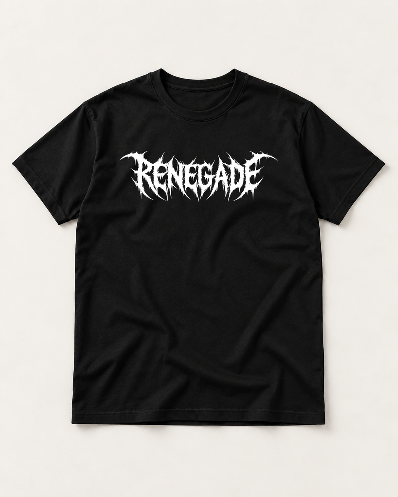 Renegade Deathcore Logo Tee black flat lay front view on cream background