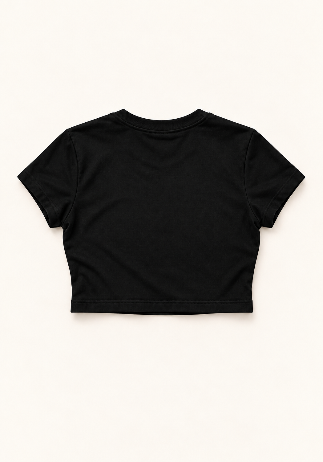 Renegade Logo Crop Tee black flat lay back view on cream background