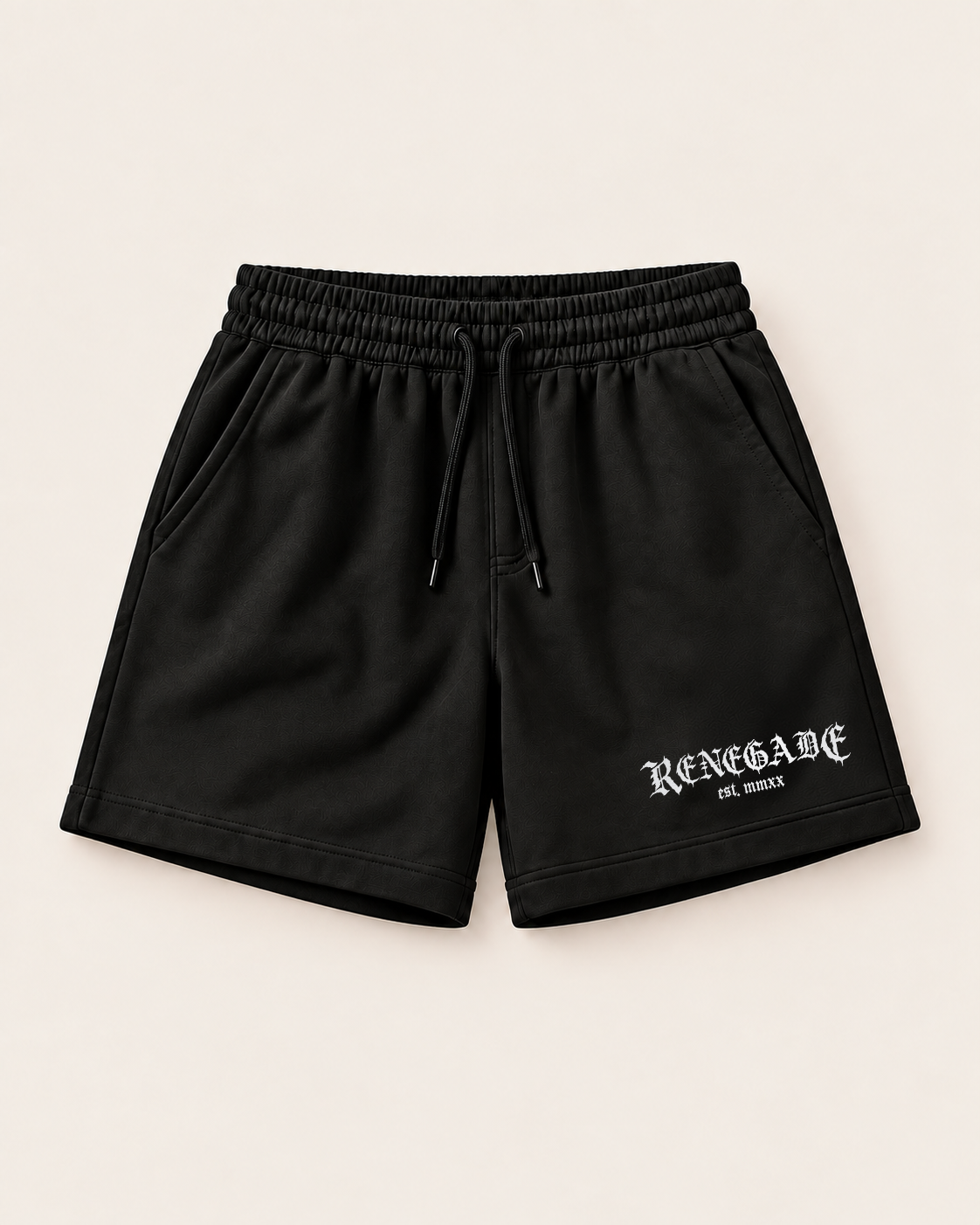 Black Renegade Relaxed Fit Shorts front view with Renegade logo.