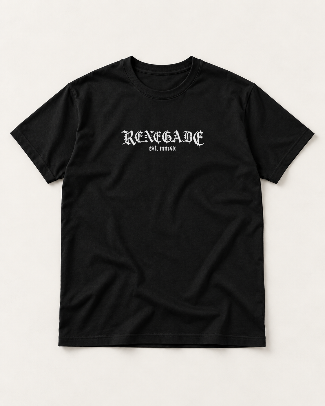 Black Renegade Logo Tee front view with white Renegade chest print.