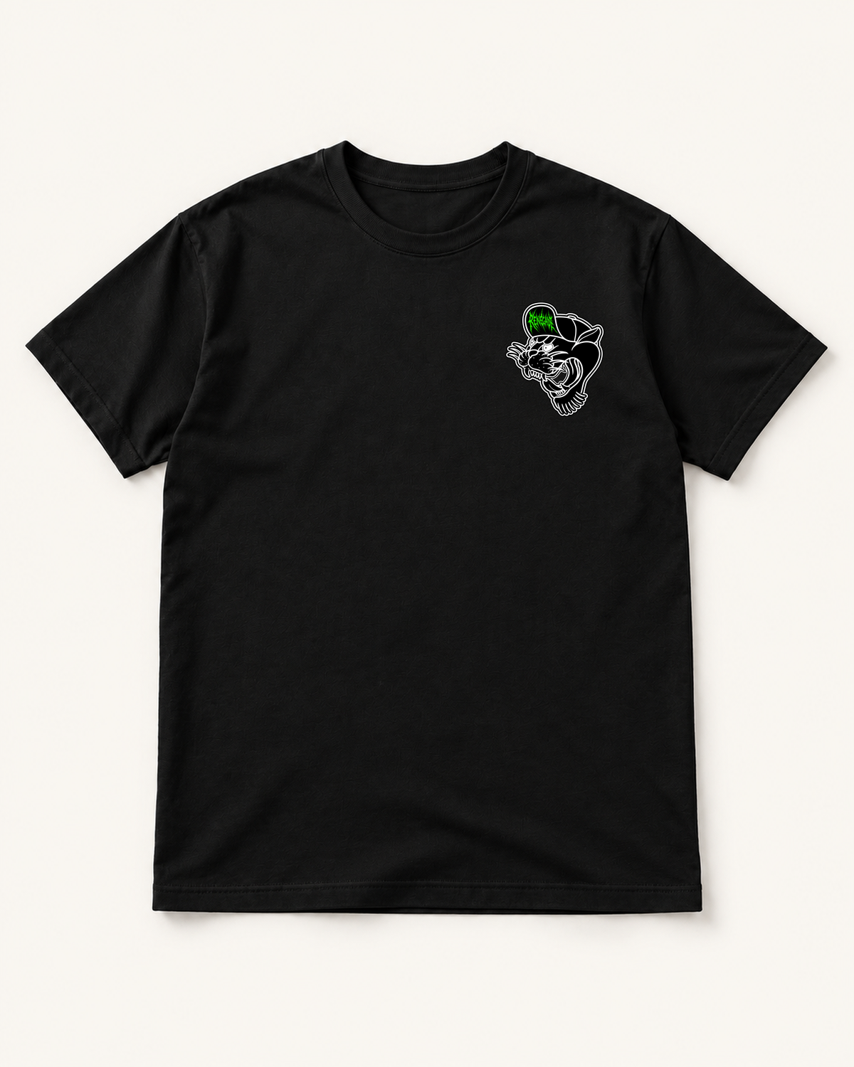 Renegade Panther black heavyweight graphic T-shirt front view with small left-chest print