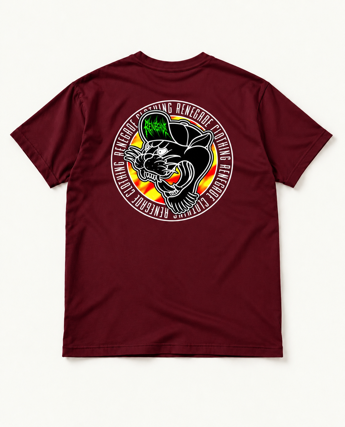 Renegade Panther burgundy heavyweight graphic T-shirt back view with large back print