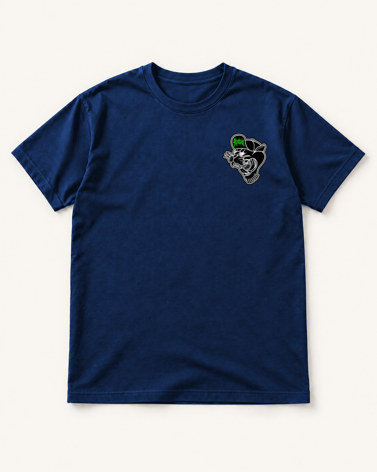 Renegade Panther navy heavyweight graphic T-shirt front view with small left-chest print
