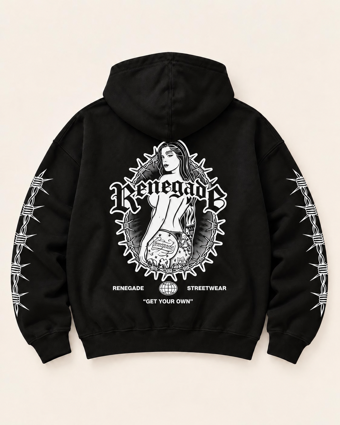 Trouble Graphic Hoodie regular fit, back view.